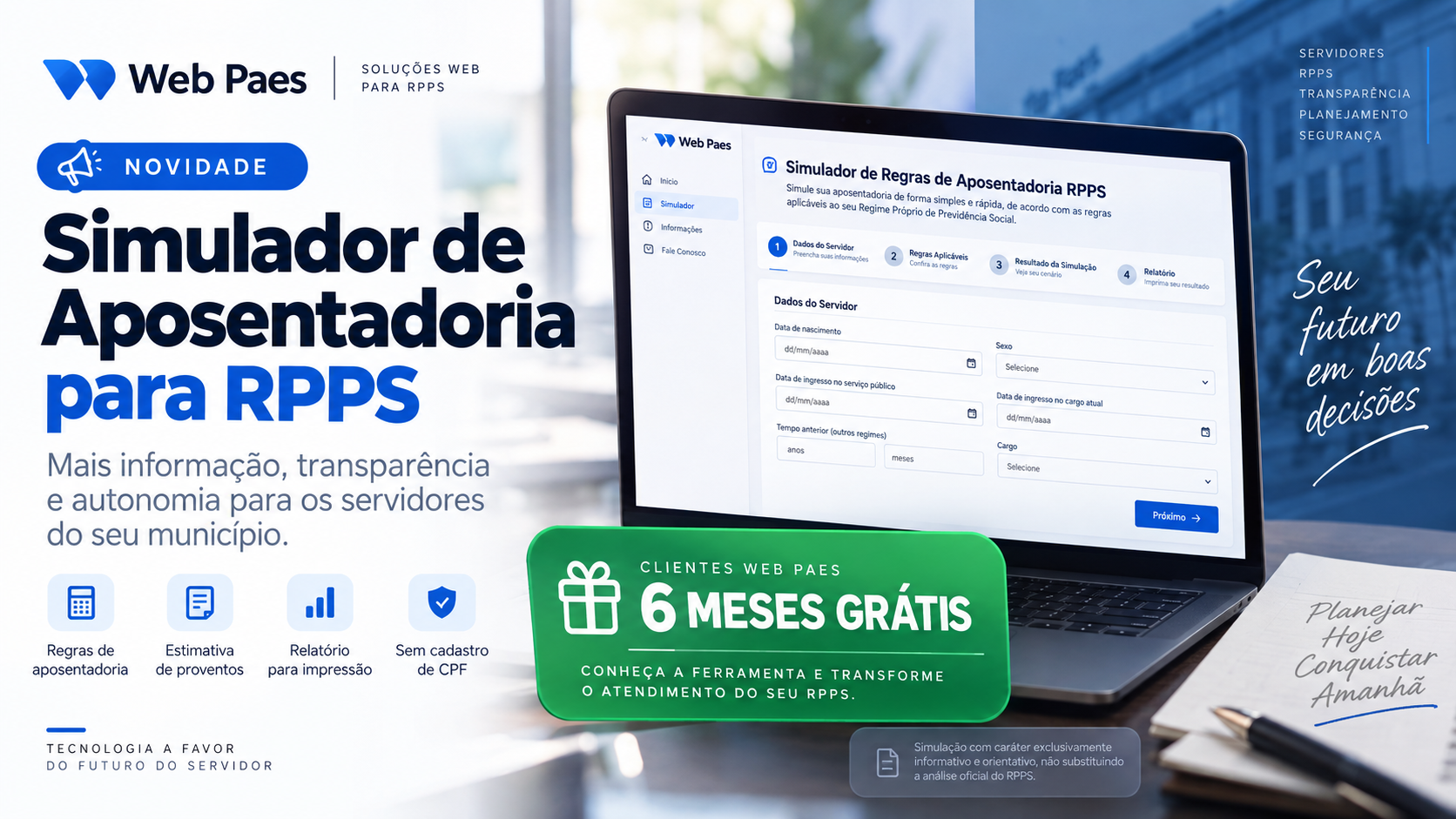 Web Paes lança novo Simulador de Aposentadoria para RPPS com 6 meses de acesso gratuito